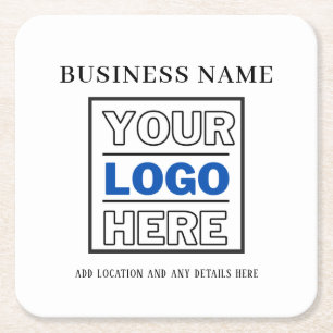 Custom Business Logo Black and White Branded Square Paper Coaster
