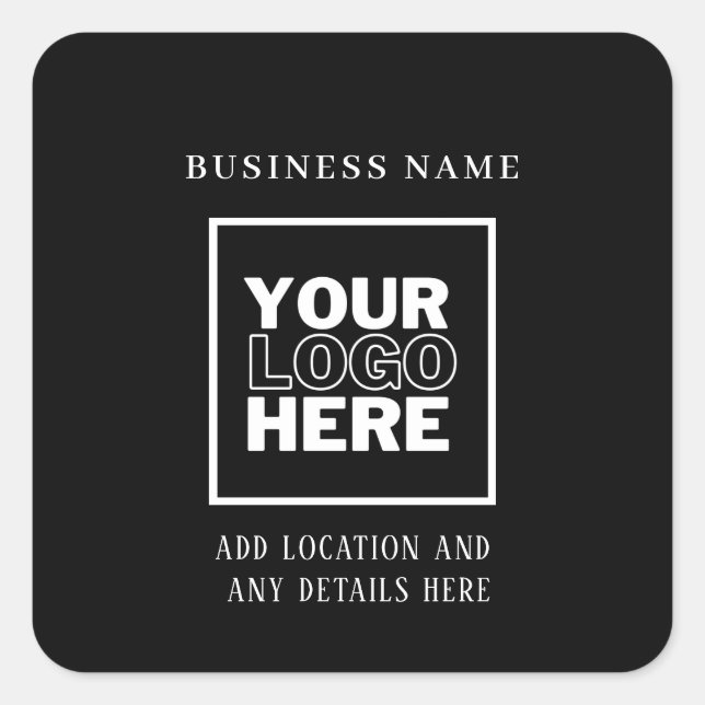 Custom Business Logo Black and White Branded Square Sticker (Front)