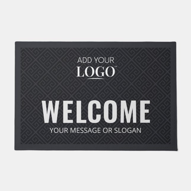Custom Business Logo Black Greek Key Welcome Entry Doormat (Front)