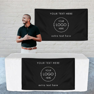Custom Business Logo Black Hanging Banner Sign
