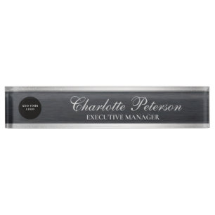 Custom Business Logo Black Metal Executive Nameplate