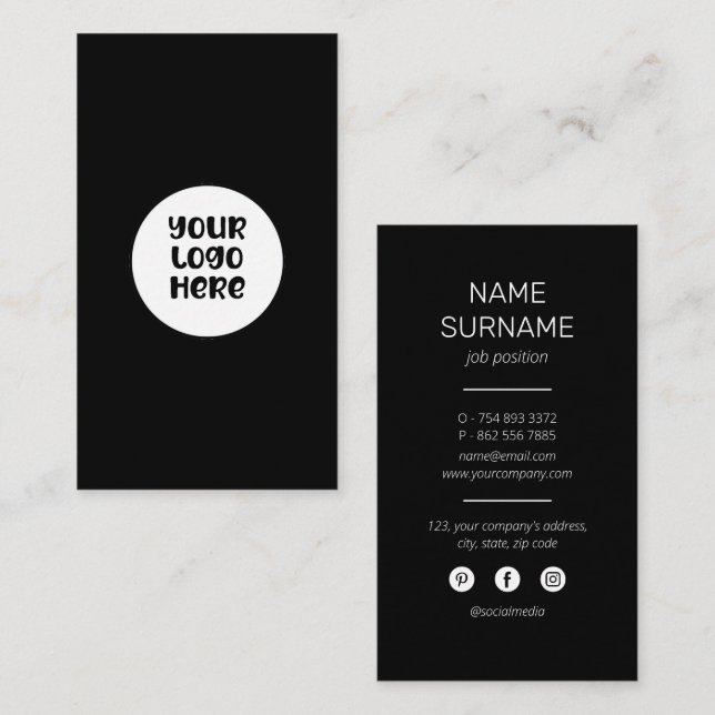 Custom Business Logo Black Professional Modern   Card (Front/Back)
