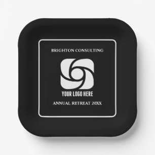 Custom Business Logo Black White Company Party Paper Plate