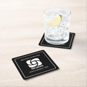 Custom Business Logo Black White Company Party Square Paper Coaster