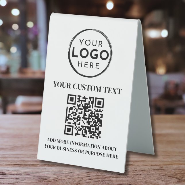 Custom Business Logo Black White Text QR Code (Custom Business Logo Black White Text QR Code Table Tent Sign)