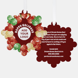 Custom Business Logo Christmas Balloons Red Tree Decoration Card
