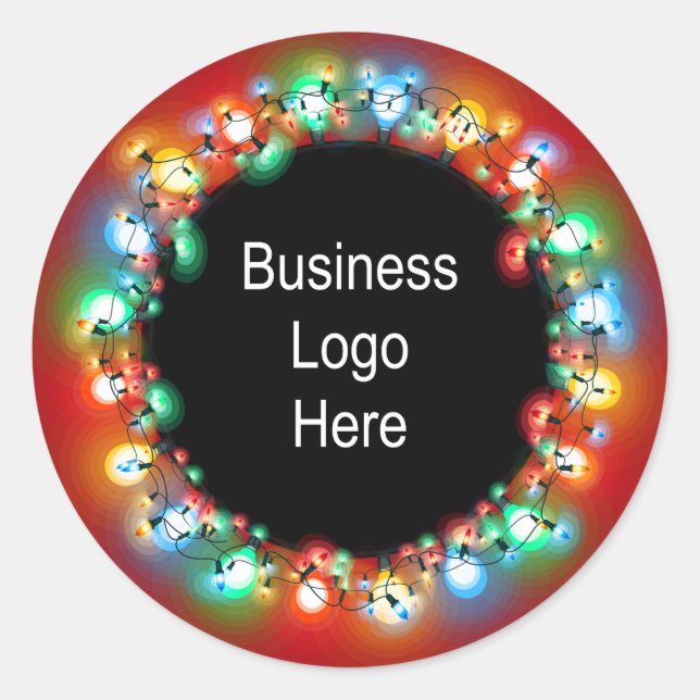 Custom Business Logo Christmas Holiday Light Bulbs Classic Round Sticker (Front)