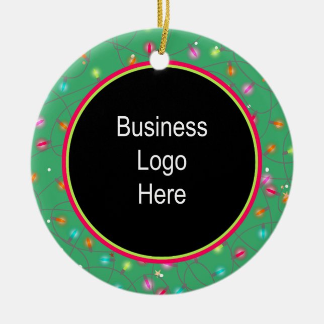 Custom Business Logo Christmas Holiday Lights  Ceramic Ornament (Front)