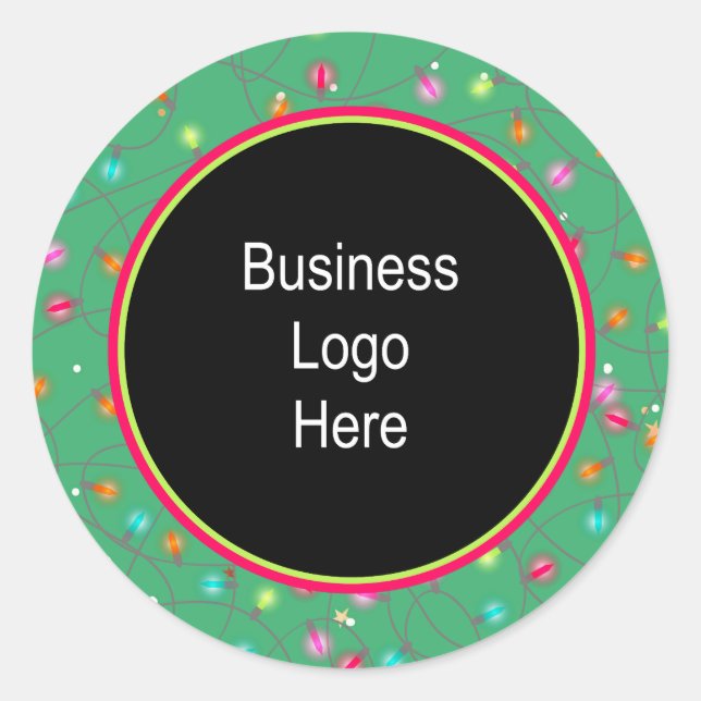 Custom Business Logo Christmas Holiday Lights Classic Round Sticker (Front)
