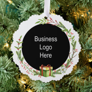 Custom Business Logo Christmas Holiday Wreath Tree Decoration Card