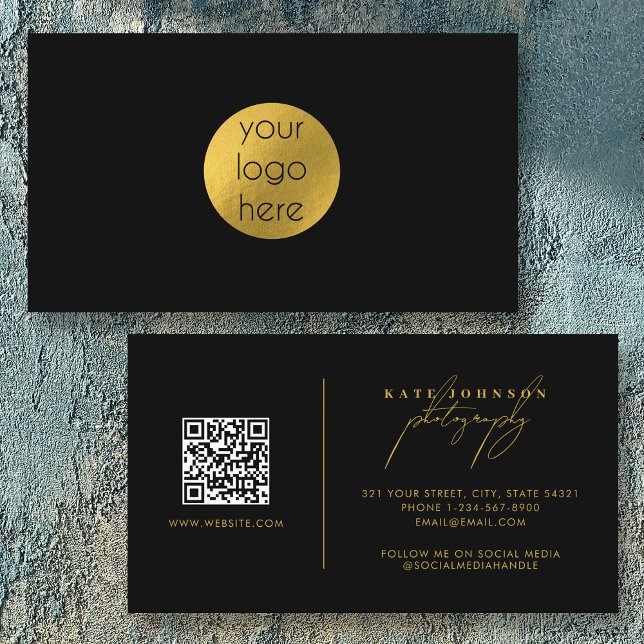 Custom Business Logo Circle Black Gold  Business Card (Custom Business Logo Circle Black Gold Business Card)