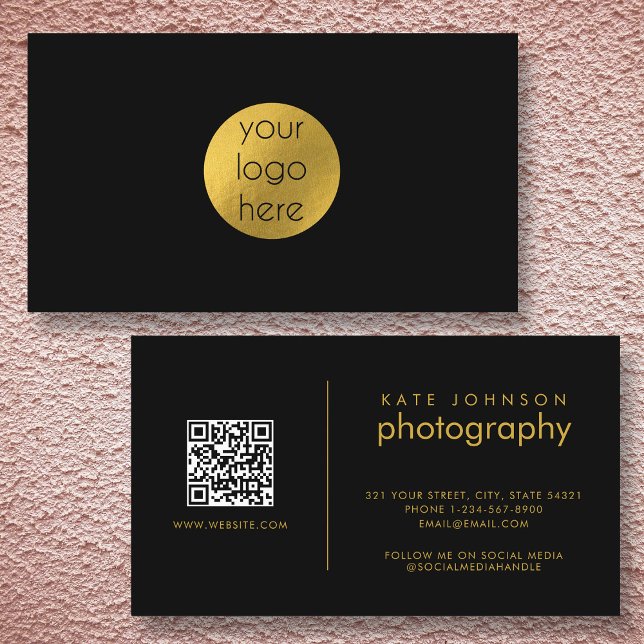 Custom Business Logo Circle Black Gold Modern Business Card (Custom Business Logo Circle Black Gold Modern Business Card)