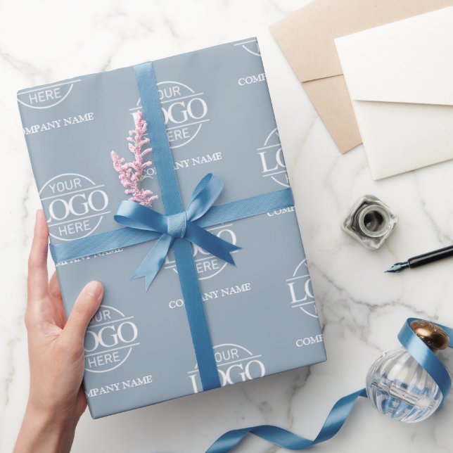 Custom Business Logo Company Name Blue Wrapping Paper (Gifting)