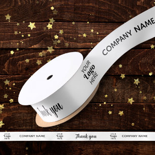 Custom Business Logo Company Name Thank You White Satin Ribbon