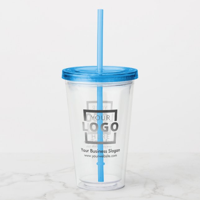 Custom Business Logo Company Promotional Blue Acrylic Tumbler (Front)