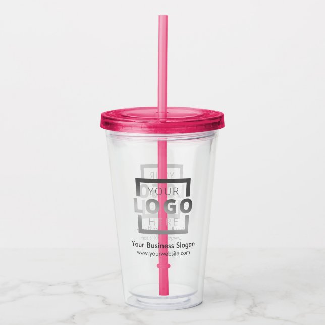 Custom Business Logo Company Promotional Pink Acrylic Tumbler (Front)