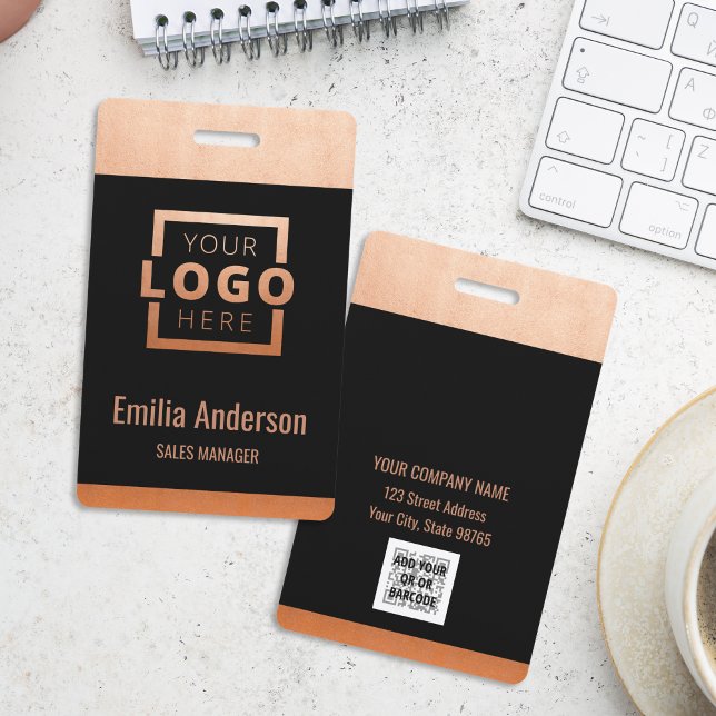 Custom Business Logo Copper Basic Barcode Employee ID Badge (Creator Uploaded)