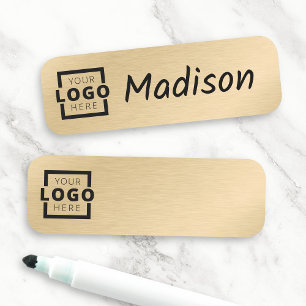 Custom Business Logo Employee Gold Dry Erase Name Tag
