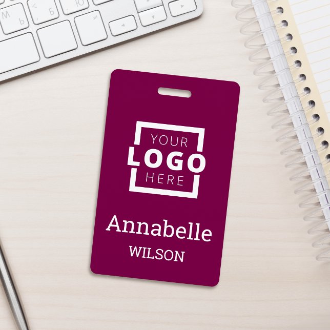 Custom Business Logo Employee Name Deep Magenta ID Badge (Creator Uploaded)