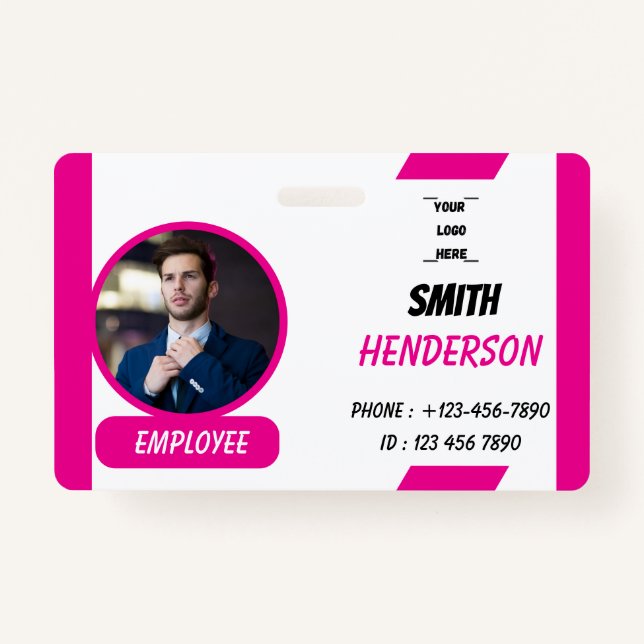 Custom Business Logo Employee Photo Blue ID Badge (Front)