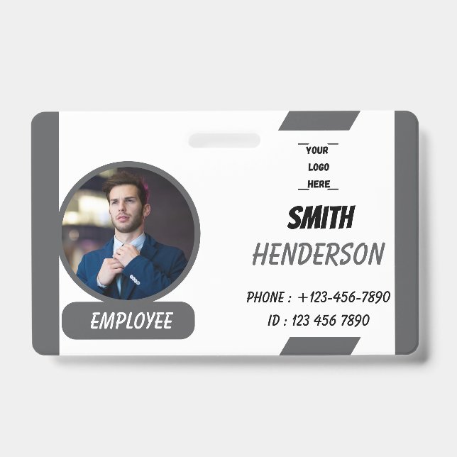 Custom Business Logo Employee Photo Blue ID Badge (Front)