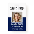 Custom Business Logo Employee Photo Blue ID Badge