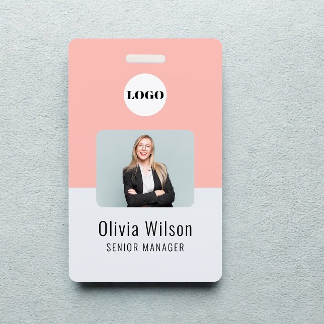 Custom Business Logo Employee Photo Blush Pink ID Badge (Creator Uploaded)