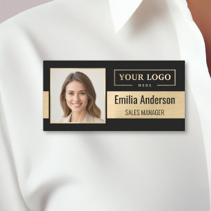 Custom Business Logo Employee Photo Brushed Gold Name Tag