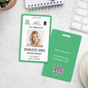 Custom Business Logo Employee QR Code Black ID Badge