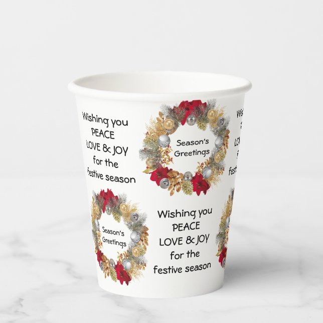 Custom Business LOGO Festive Wreath Paper Cups (Front)