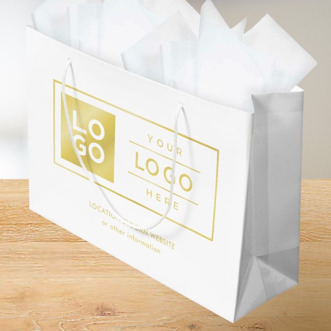 Custom Business Logo Gold and White Branded Large Gift Bag (Creator Uploaded)