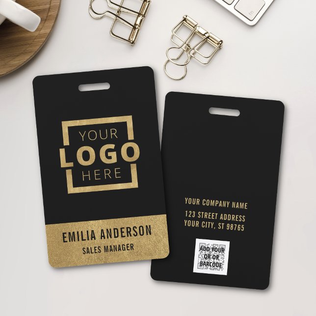 Custom Business Logo Gold Basic Barcode Employee ID Badge (Creator Uploaded)