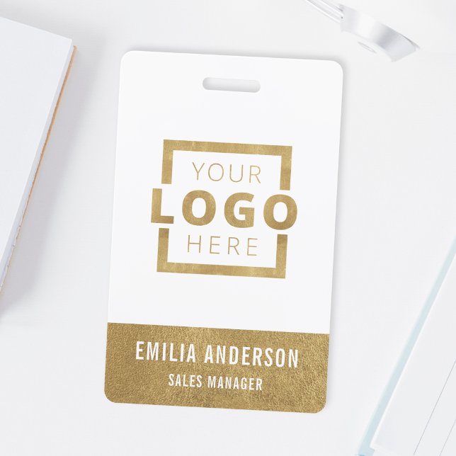 Custom Business Logo Gold Basic Barcode Employee ID Badge (Creator Uploaded)