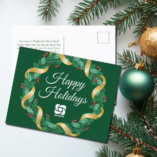Custom Business Logo Green Christmas Wreath Holiday Postcard