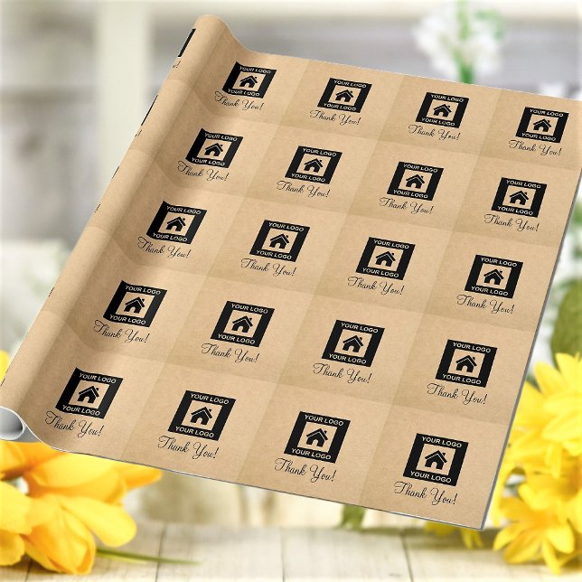 Custom Business Logo Kraft Style Thank You Wrappin Wrapping Paper (Creator Uploaded)