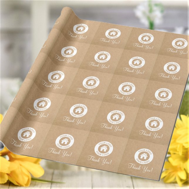 Custom Business Logo Kraft Style Thank You Wrapping Paper (Creator Uploaded)