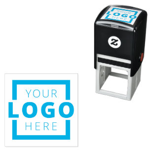 Custom Business Logo Light Aqua Blue Ink Stamp