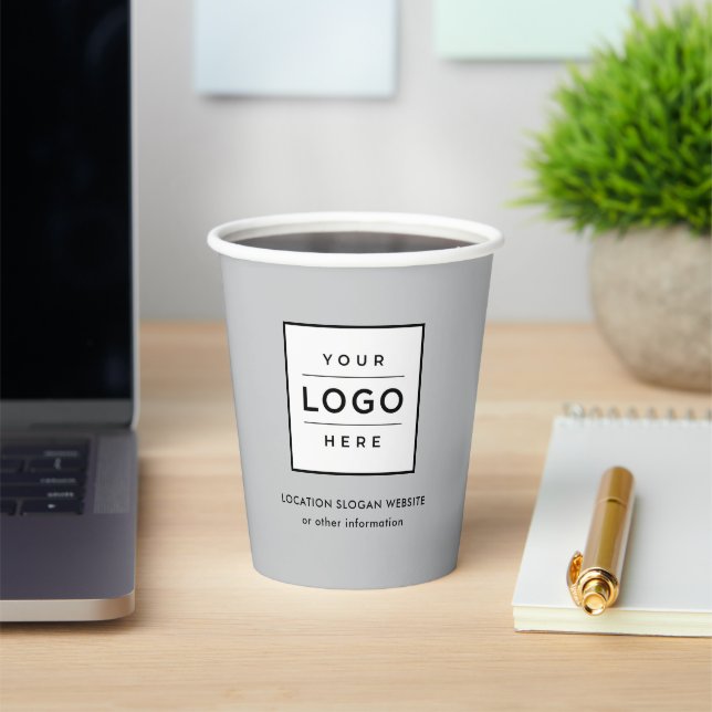 Custom Business Logo Light Grey Branded Paper Cups (Insitu)