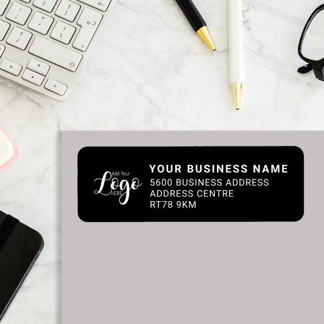 Custom Business Logo | Modern Black Company Return Address Label (Creator Uploaded)