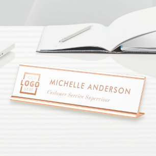 Custom Business Logo Modern Boss Rose Gold Desk Name Plate