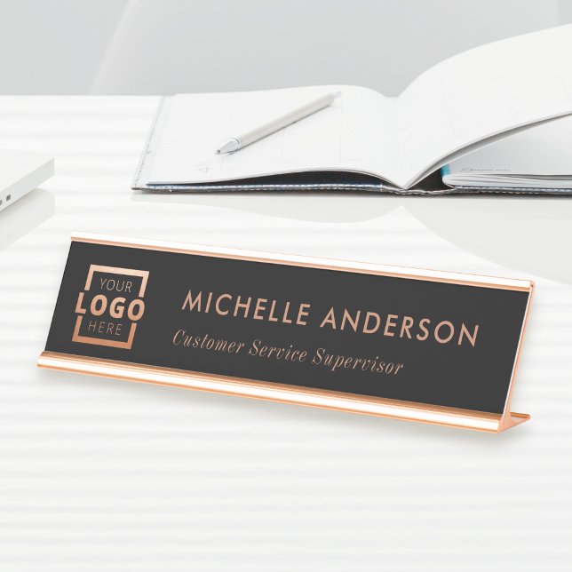 Custom Business Logo Modern Manager Copper Desk Name Plate (Creator Uploaded)