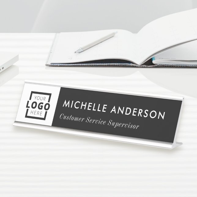 Custom Business Logo Modern Minimalist Employee Desk Name Plate (Creator Uploaded)
