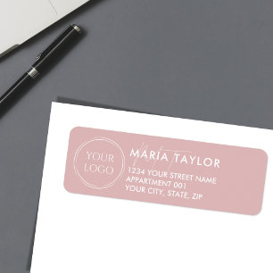 Custom Business Logo Modern Monogram Blush Pink  Return Address Label