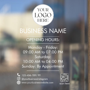 Custom Business Logo Name QR Code Open Hours White