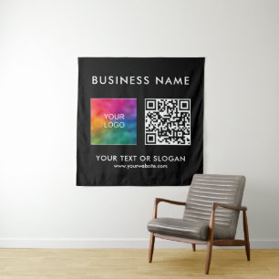Custom Business Logo Name QR Code Square Backdrop Tapestry