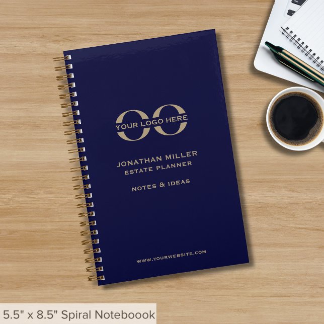 Custom Business Logo Navy Blue Gold  Notebook (Creator Uploaded)