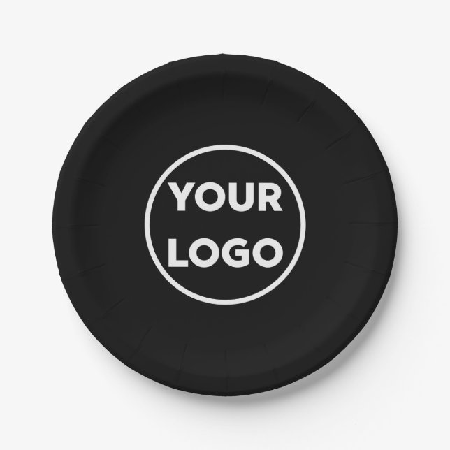 Custom Business Logo on Black Company Event Paper Plate (Front)