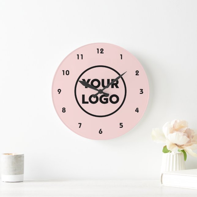 Custom Business Logo on Coral Pink Background Large Clock (Home)