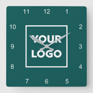 Custom Business Logo on Minimal Teal Background Square Wall Clock