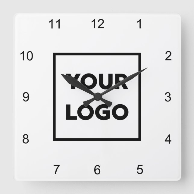 Custom Business Logo on Minimal White Background Square Wall Clock (Front)